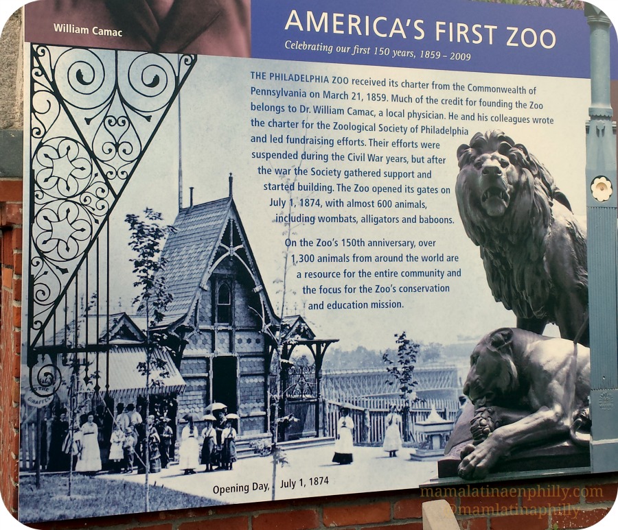 letrero de la historia del zoológico de Philadelphia