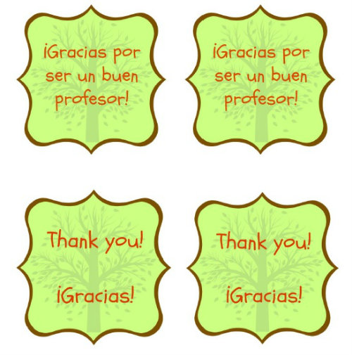 Etiquetas para los regalos de los profesores este fín de año en inglés y español.